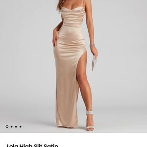 Satin slit prom dress